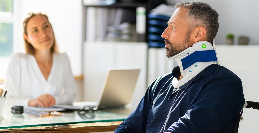 Patientenanwältin im Gespräch mit einem Mandanten